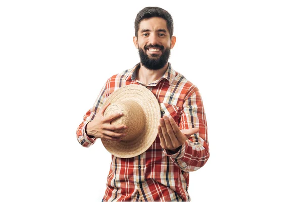 Festa Junina için tipik kıyafet giyen Brezilyalı adam portresi — Stok fotoğraf