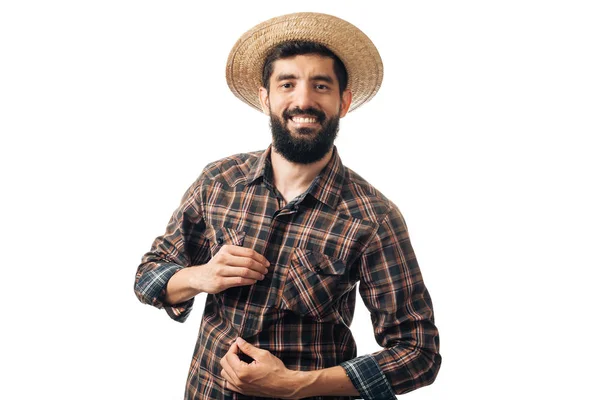 Portrait d'homme brésilien vêtu de vêtements typiques pour la Festa Junina — Photo