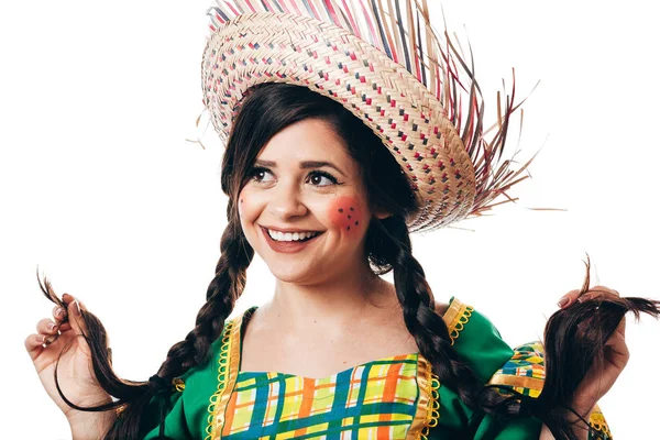 Бразильська жінка в типовому одязі для Festa Junina. — стокове фото