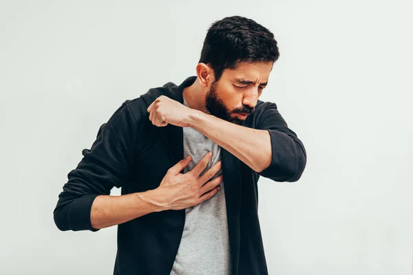 Hombre Enfermo Tosiendo Articulación Brazo Para Evitar Propagación Del Coronavirus —  Fotos de Stock