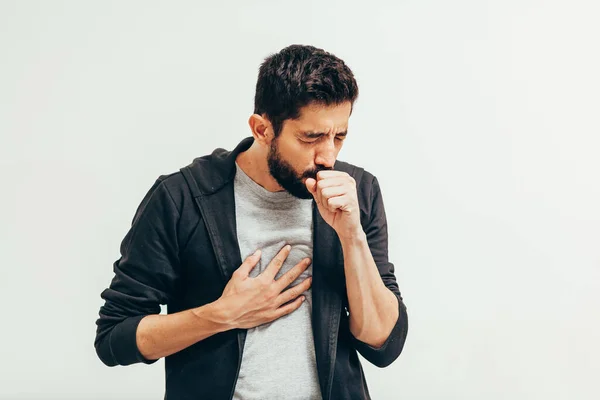 Sick Man Coughing His Hand Coronavirus Covid Concept — Stock Photo, Image