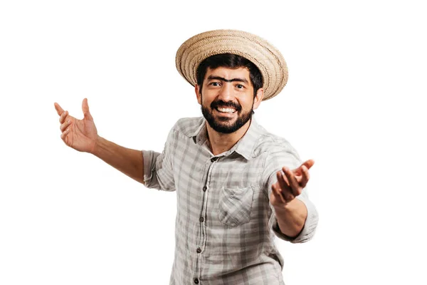 Brasileiro Vestindo Roupas Tradicionais Para Festa Junina Festival Junho — Fotografia de Stock