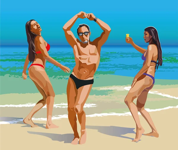 Barevná Vektorová Kresba Tančících Lidí Pláži Beach Party — Stockový vektor