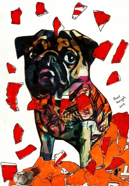Tatlı Köpek Kolaj Kağıt Üzerine Çizim — Stok fotoğraf