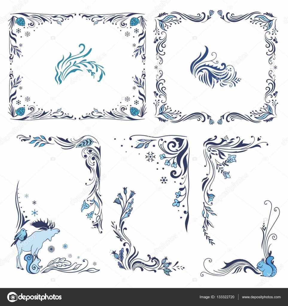 Angoli e cornici di Natale blu — Vettoriale Stock