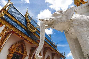 bottom view of white elephant sculpture at thai temple clipart