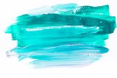 abstract painting with turquoise brush strokes on white