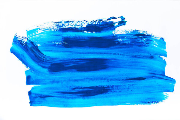 abstract painting with bright blue brush strokes on white  