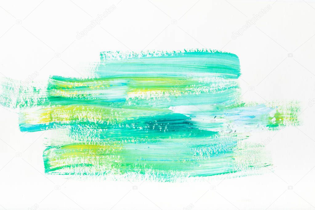 abstract painting with turquoise and yellow brush strokes on white