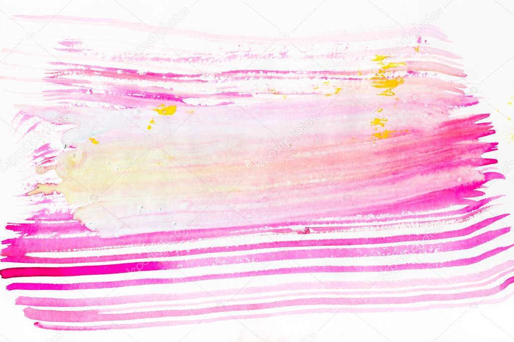 abstract painting with bright pink, purple and yellow brush strokes on white