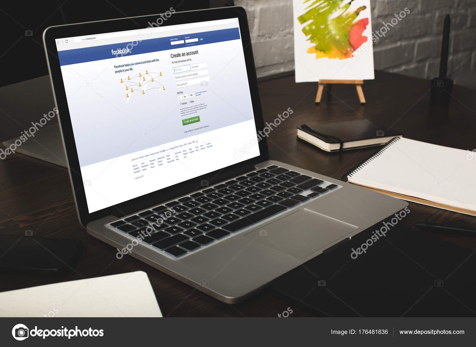 Designer Workplace Laptop Facebook Website Screen – Stock Editorial ...