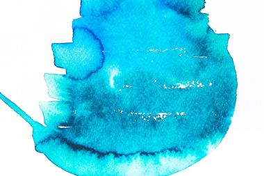 abstract painting with bright blue blot on white  clipart