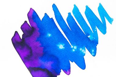 abstract painting with bright blue and purple brush strokes on white clipart