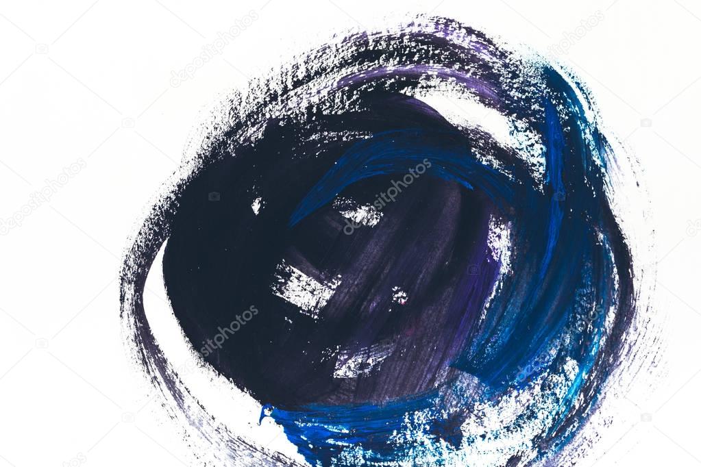 abstract painting with dark blue and violet brush strokes on white