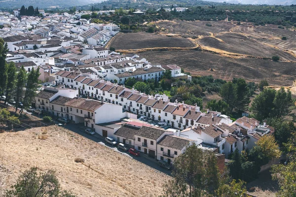 Scenic view of spanish landscape with hills and buildings — Stock Photo