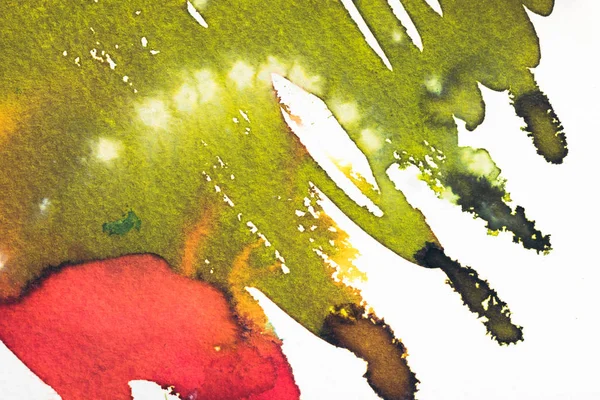 Pintura abstracta con manchas de color rojo brillante y verde sobre blanco - foto de stock