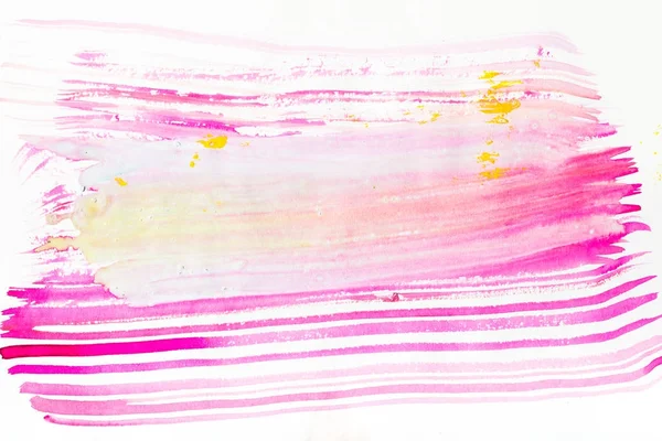 Peinture abstraite avec des coups de pinceau rose vif, violet et jaune sur blanc — Photo de stock