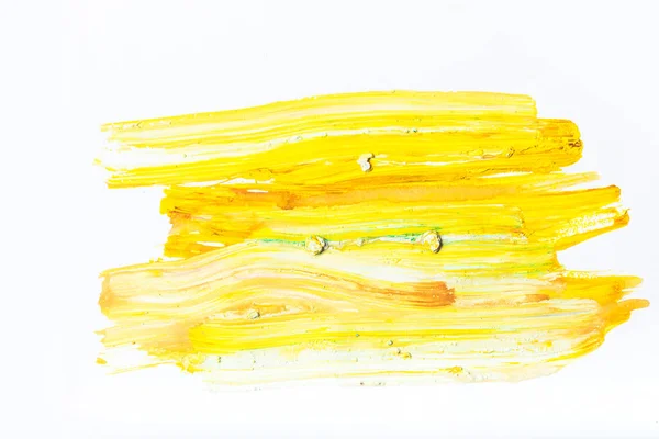 Pittura astratta con pennellate giallo brillante su bianco — Foto stock