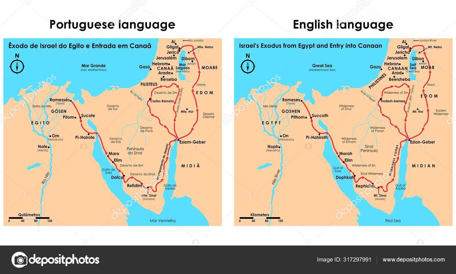 Map From Egypt To Israel Exodus Israel Egypt Entry Canaan Vector Draw Top View Stock Vector Image By C Leandropp1992 317297991