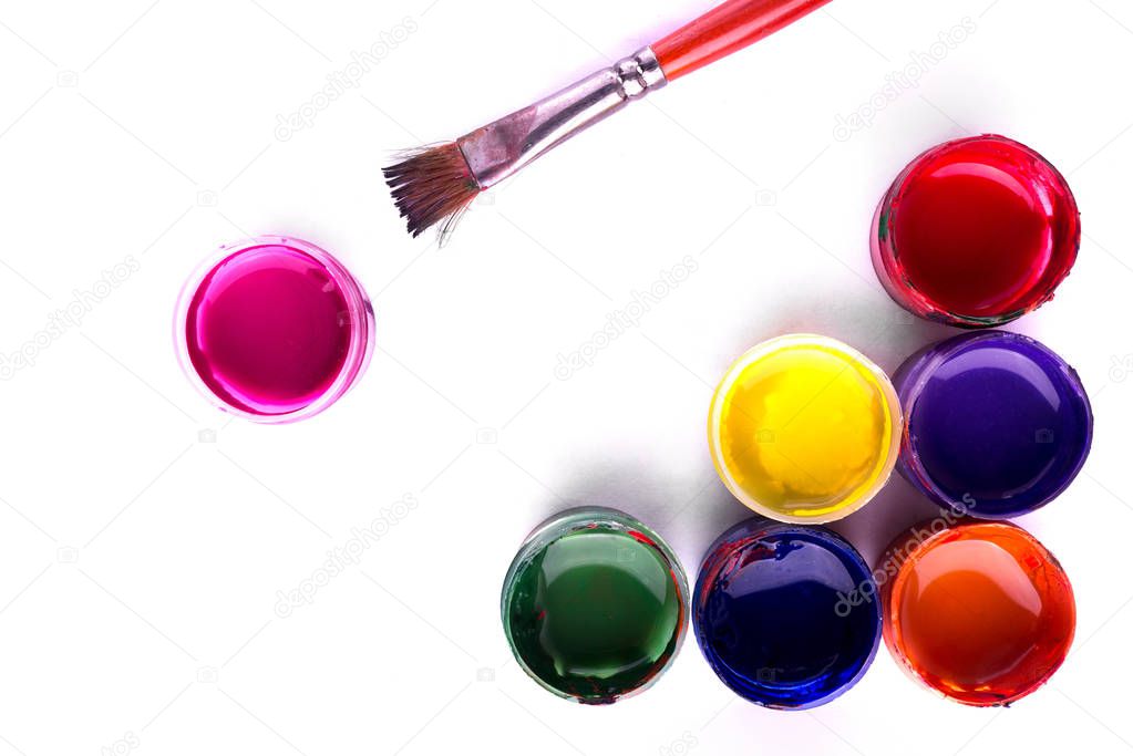 Color paints, gouache and brush