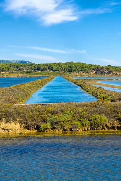 Water channels - water inlet from the Mediterranean to the saline at the small town of Gruissan in southern France Stock Picture