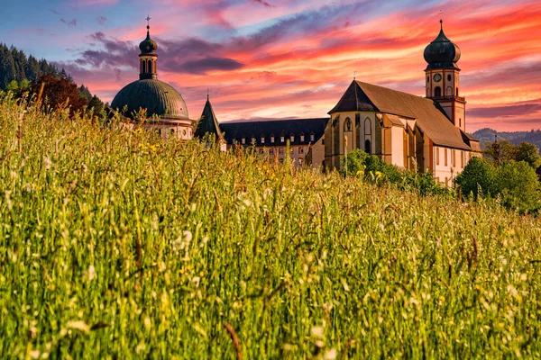 Бенедиктинский Монастырь Святого Трудперта Kloster Sankt Trudpert Шварцвальде Мюнстертале Закате — стоковое фото