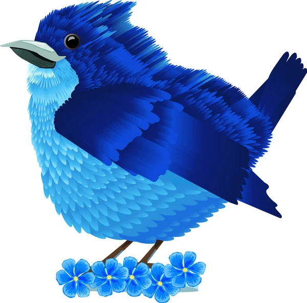 Blauer Vogel Und Blumen — Stockvektor