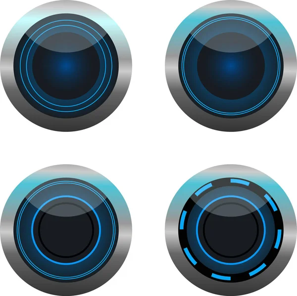 Неоновая Синяя Круглая Игровая Кнопка — стоковый вектор