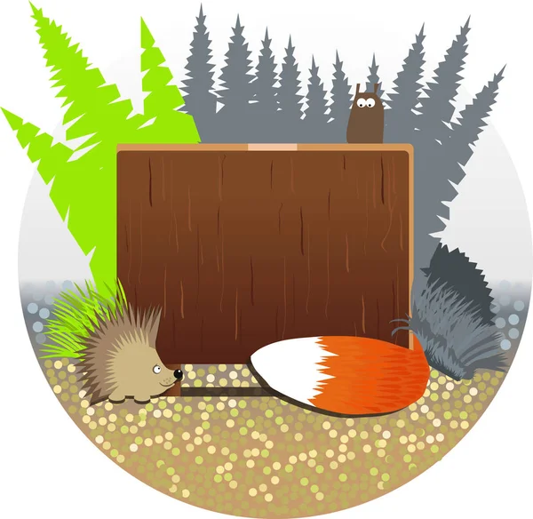 Ξύλινη Πινακίδα Και Θηρία Του Δάσους — Διανυσματικό Αρχείο