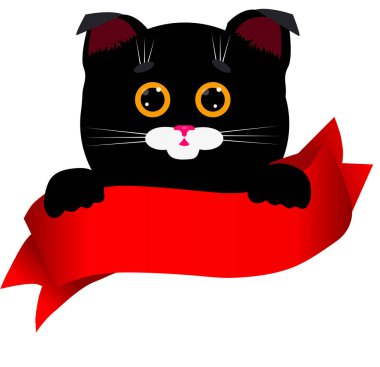 Beyaz arka plan üzerinde parlak şerit ile şirin kedi 