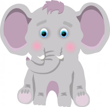 sevimli mor fil beyaz bir arka plan üzerinde oturur