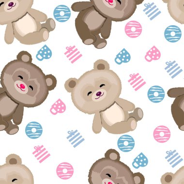 Sevimli ayıcık desen beyaz arka plan üzerinde