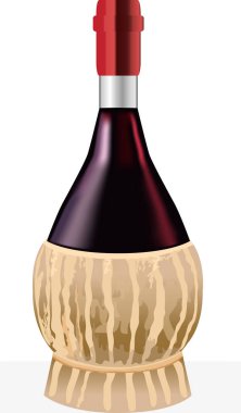 Beyaz arka planda bir şişe kırmızı şarap.