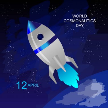 Cosmonautics 12 Nisan günü. Alan, yıldız ve roket