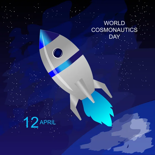 Dag Van Ruimtevaarttechnologie April Ruimte Sterren Raket — Stockvector