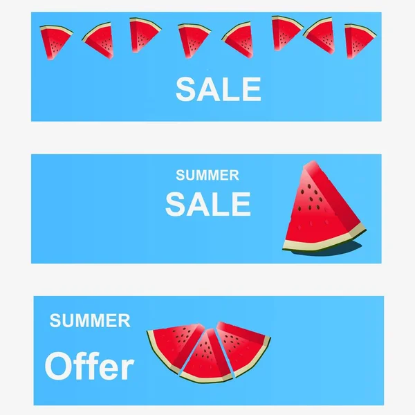 Das Blaue Banner Des Sommers Mit Wassermelonen — Stockvektor