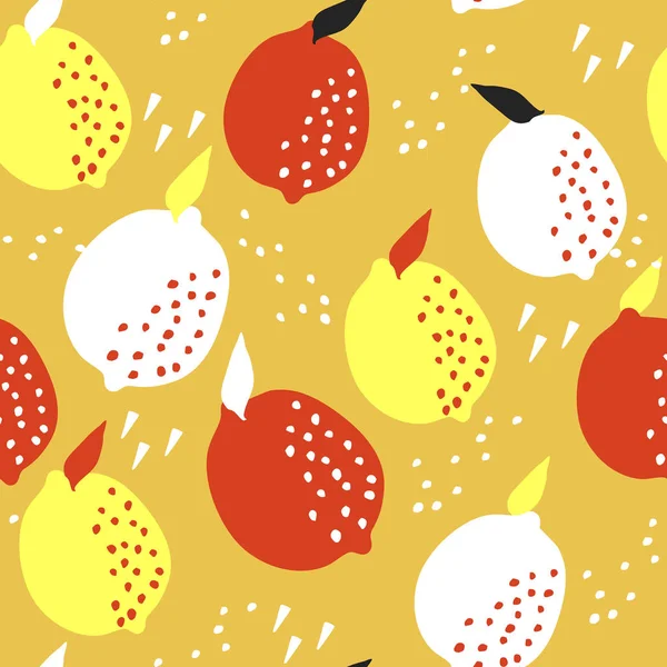 Seamless pattern with yellow, white and orange lemons on orange background. — ストックベクタ