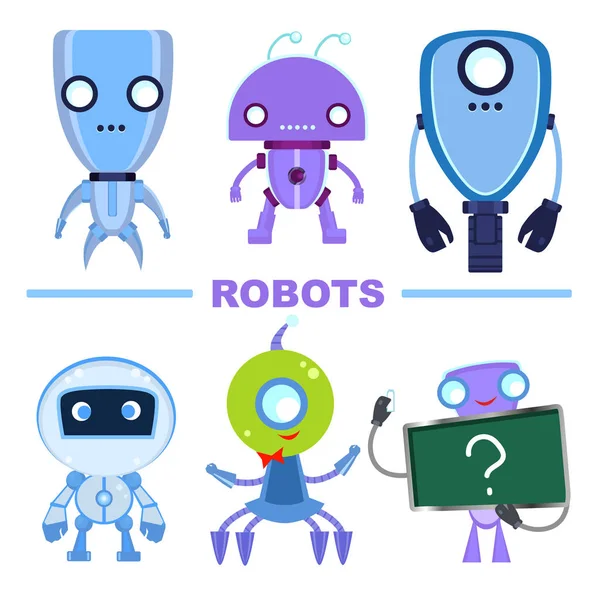 Conjunto Personajes Robot Modernos Robots Multicolores Aislados Sobre Fondo Blanco Gráficos Vectoriales
