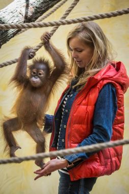 Hayvan terbiyecisi ve bir maymun Hayvanat Bahçesi 