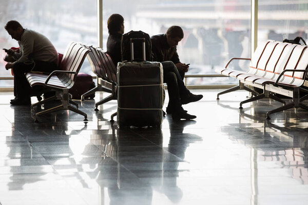 Passengers are waiting for the flight at the international airport Borispol in Kiev