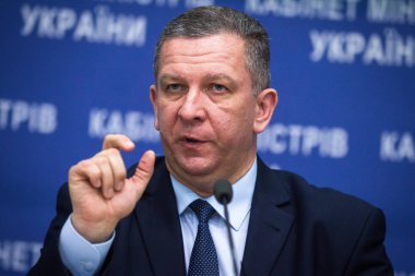 Ukrayna Andrii Reva sosyal politika Bakanı sırasında düzenlediği basın toplantısında Kiev, Ukrayna