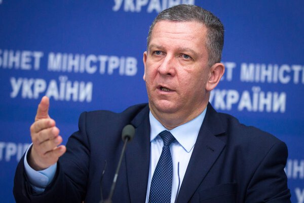 Social policy minister of Ukraine Andrii Reva during a news conference in Kiev, Ukraine