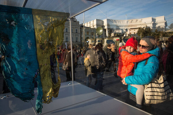 An exhibition of military equipment entitled "Power of Unbroken" on Mykhailivska Square in Kyiv on the occasion of the Day of Defender of Ukraine on October 14, 2015.