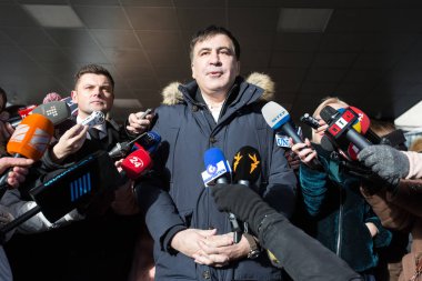 Kiev, Ukrayna - 10 Ocak 2018: Gürcistan ve Ukrayna politikacı Mihail Saakaşvili sırasında bir brifing Kiev, Ukrayna.