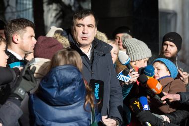 Kiev, Ukrayna - 10 Ocak 2018: Gürcistan ve Ukrayna politikacı Mihail Saakaşvili sırasında bir brifing Kiev, Ukrayna.