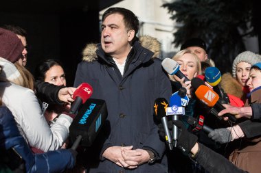 Kiev, Ukrayna - 10 Ocak 2018: Gürcistan ve Ukrayna politikacı Mihail Saakaşvili sırasında bir brifing Kiev, Ukrayna.