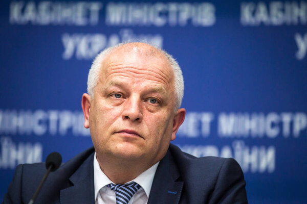 First Vice Prime Minister of Ukraine - Economic Development and Trade Minister Stepan Kubiv during a news conference in Kiev, Ukraine