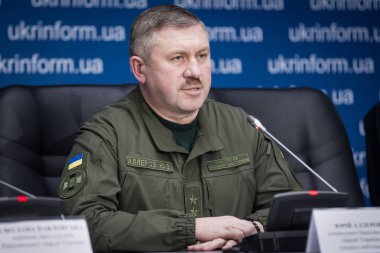 Ukrayna Ulusal Muhafız Yurii Allerov sırasında düzenlediği basın toplantısında Kiev, Ukrayna'nın komutanı