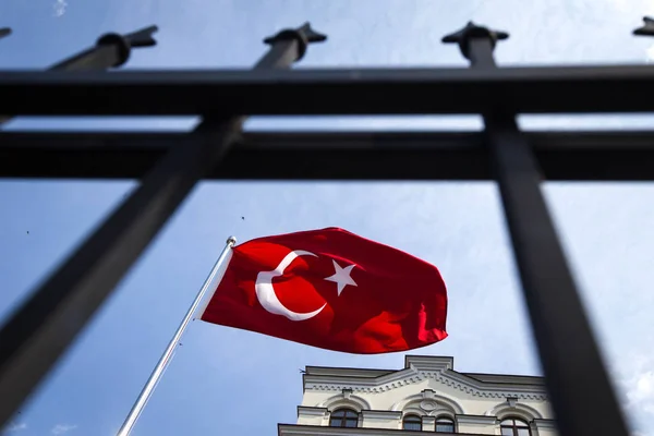 Kiev Ukraine July 2016 Flag Turkish Republic Front Turkish Embassy — Stock Photo, Image