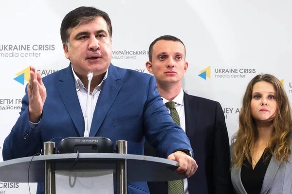 Kiev, ウクライナの記者会見中にグルジアとウクライナの政治家ミハイル ・ サーカシヴィリ — ストック写真